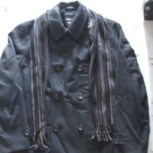 Claiborne Men Coat XL Charcoal Double Breated Quil